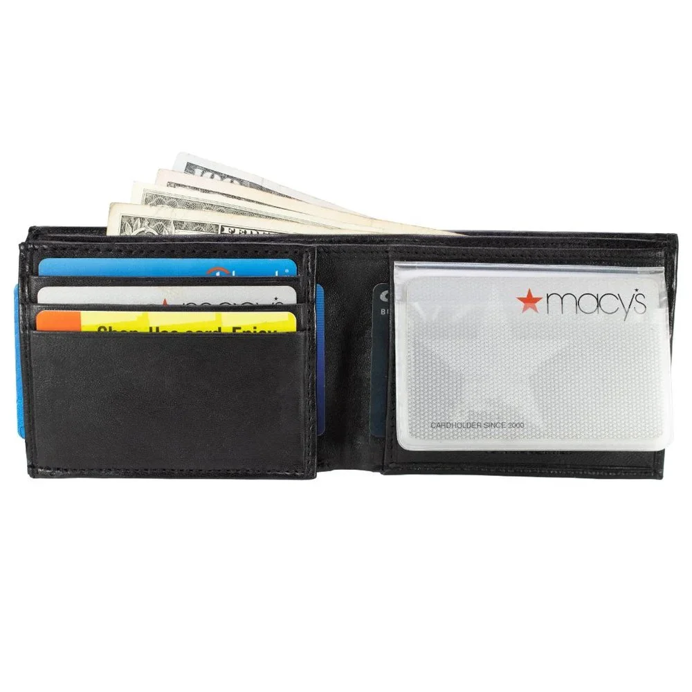 Leather Mens Wallet in Lambskin Leather, Black, Bifold Wallet